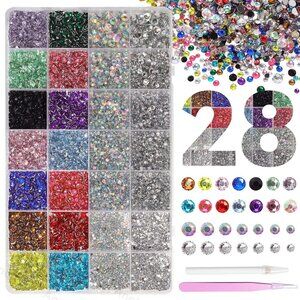 22000PCS Color Rhinestones for Bedazzling, 28 Grids 2-6mm Non-Hotfix Gems Stones
